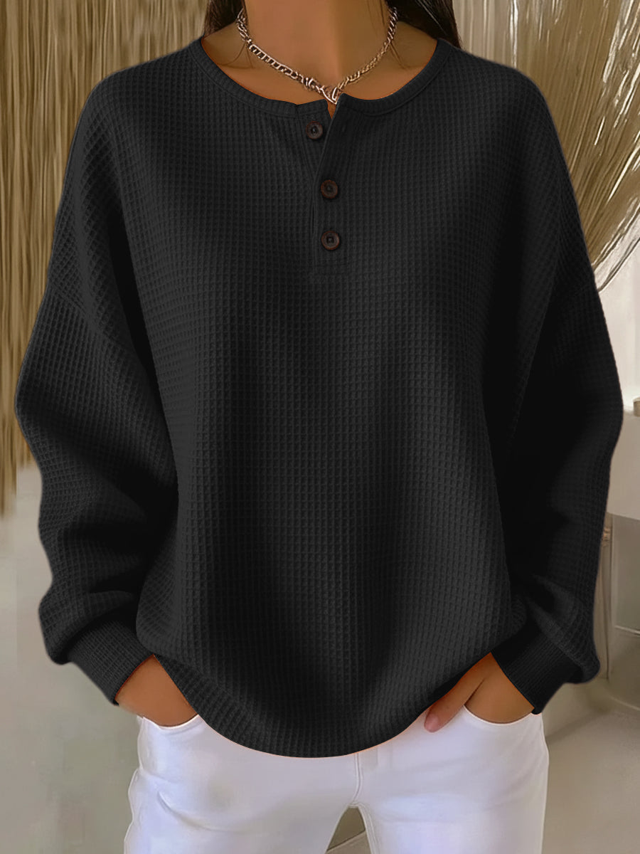 Maelis women's waffle-knit henley sweatshirt