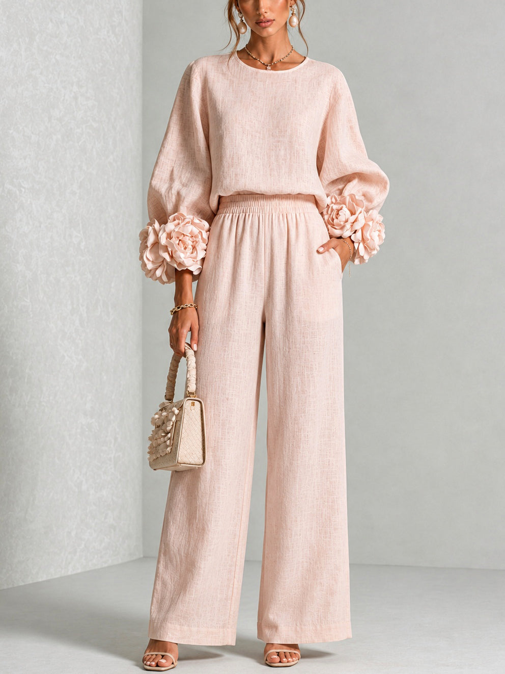 Xenia matching top & wide-leg pants set in floral, front view