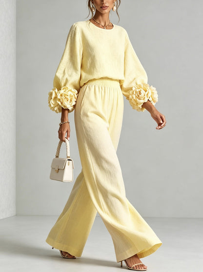 Matching top & wide-leg pants set in yellow