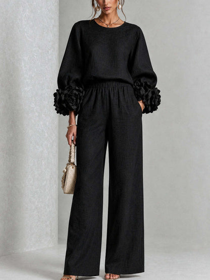 Matching top & wide-leg pants set in black