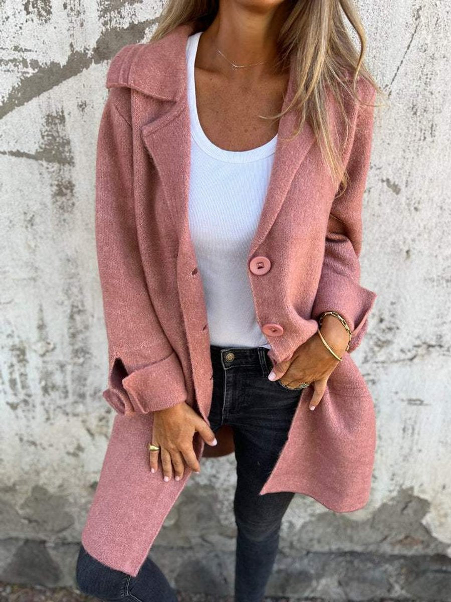 Yara long oversized button-up coat, front view