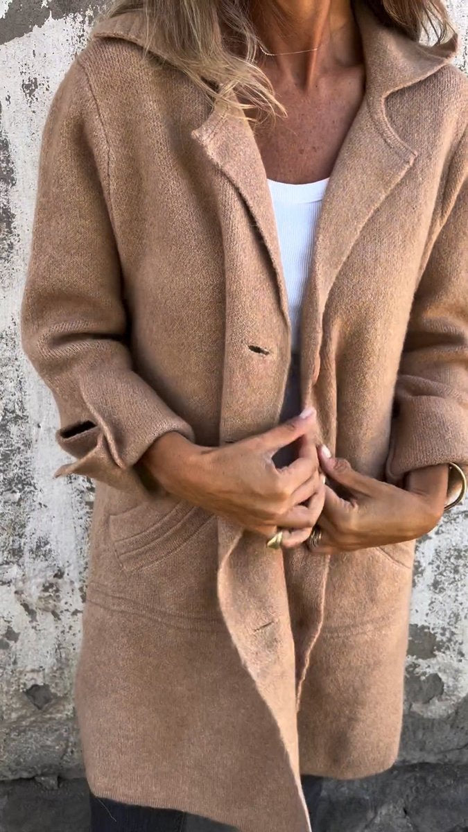 Long oversized button-up coat in khaki