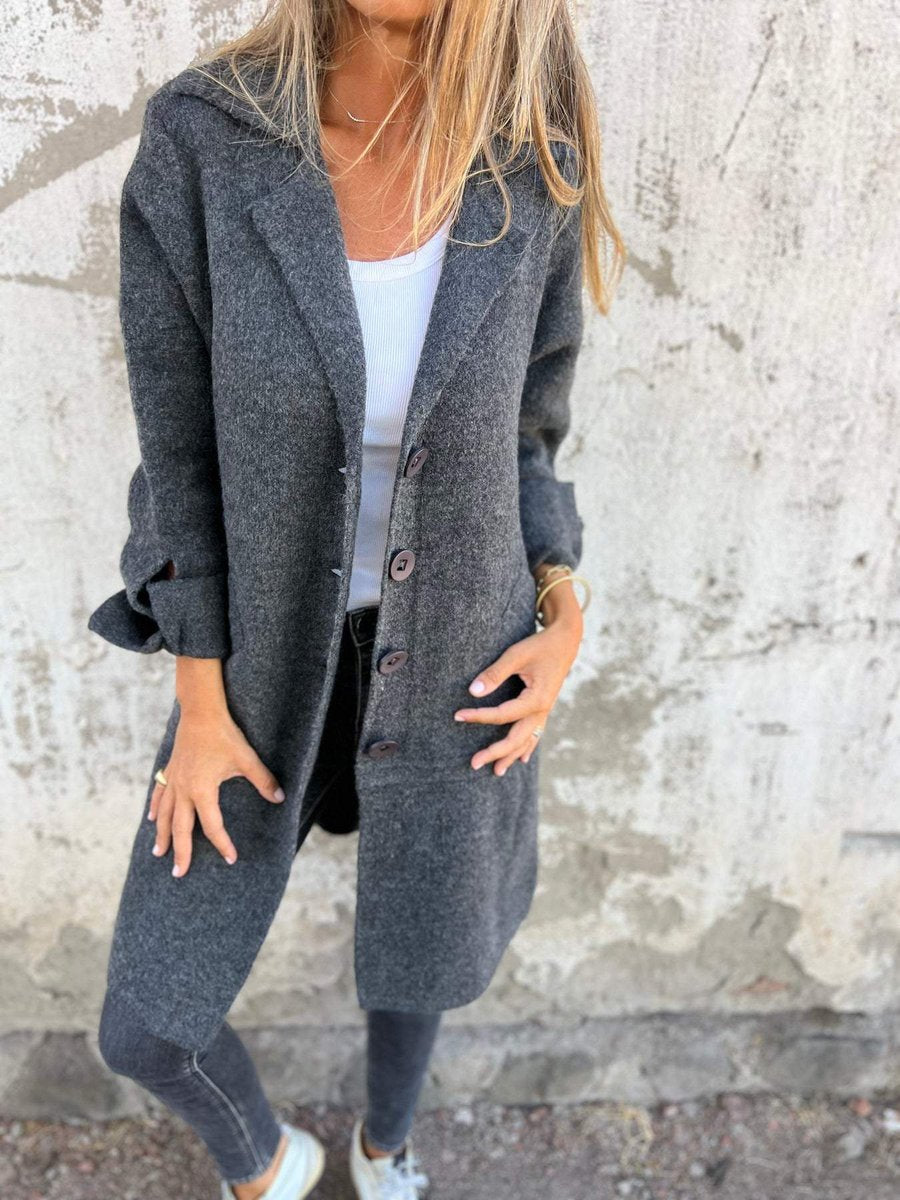 Long oversized button-up coat in gray