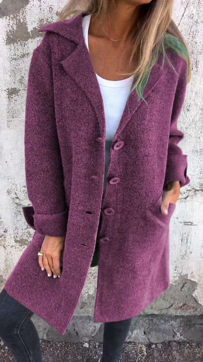Long oversized button-up coat in purple