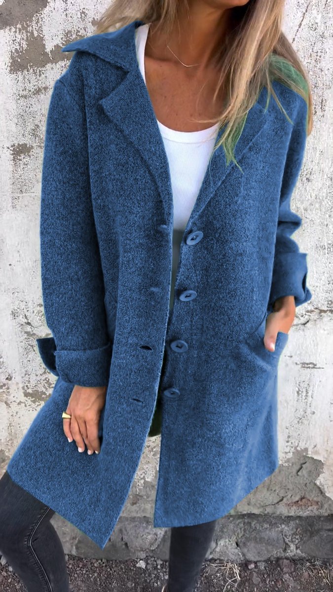 Long oversized button-up coat in blue