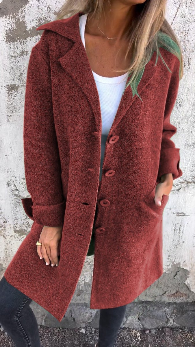 Long oversized button-up coat in red