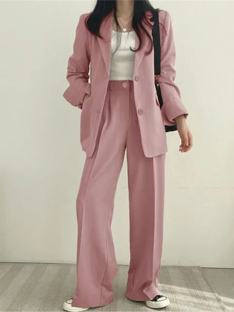 Yolanda oversized blazer pant suit in pink, front view