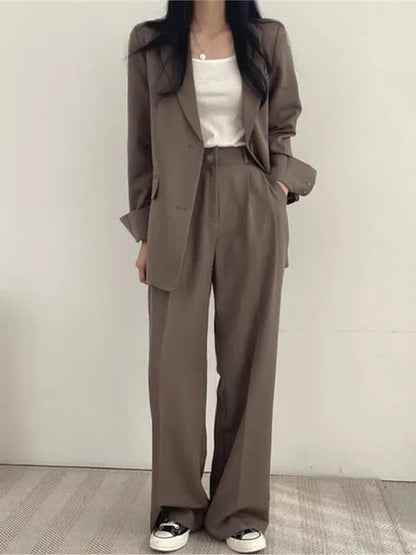 Oversized blazer pant suit in dark brown