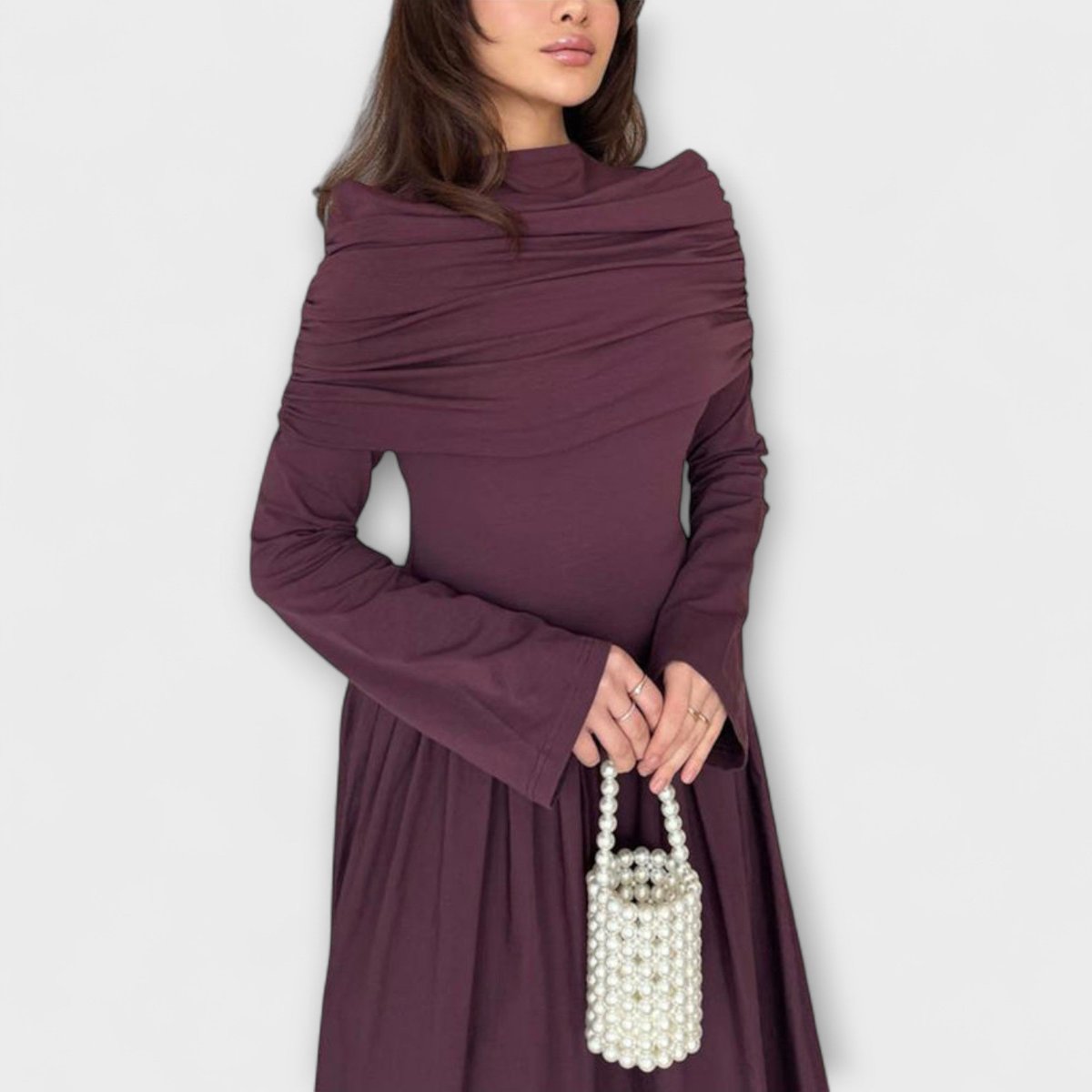 Long sleeve high-neck maxi dress, view 7