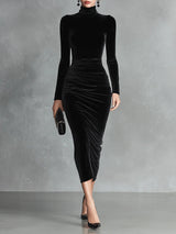 Black velvet bodycon party dress for women