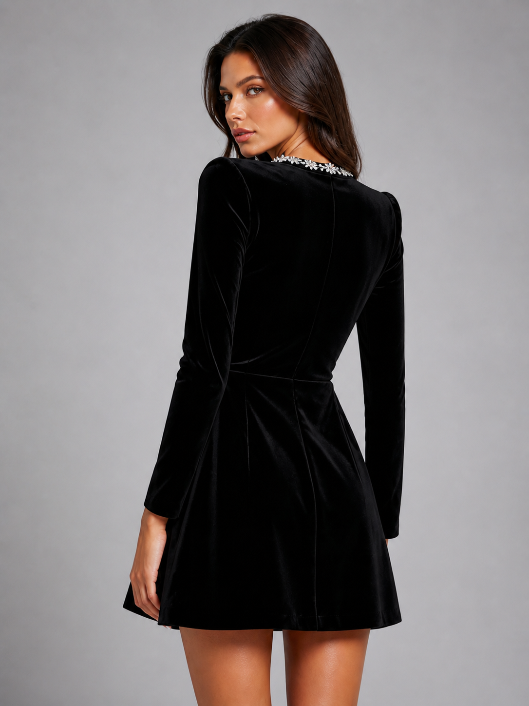 Embellished long sleeve party dress, view 2