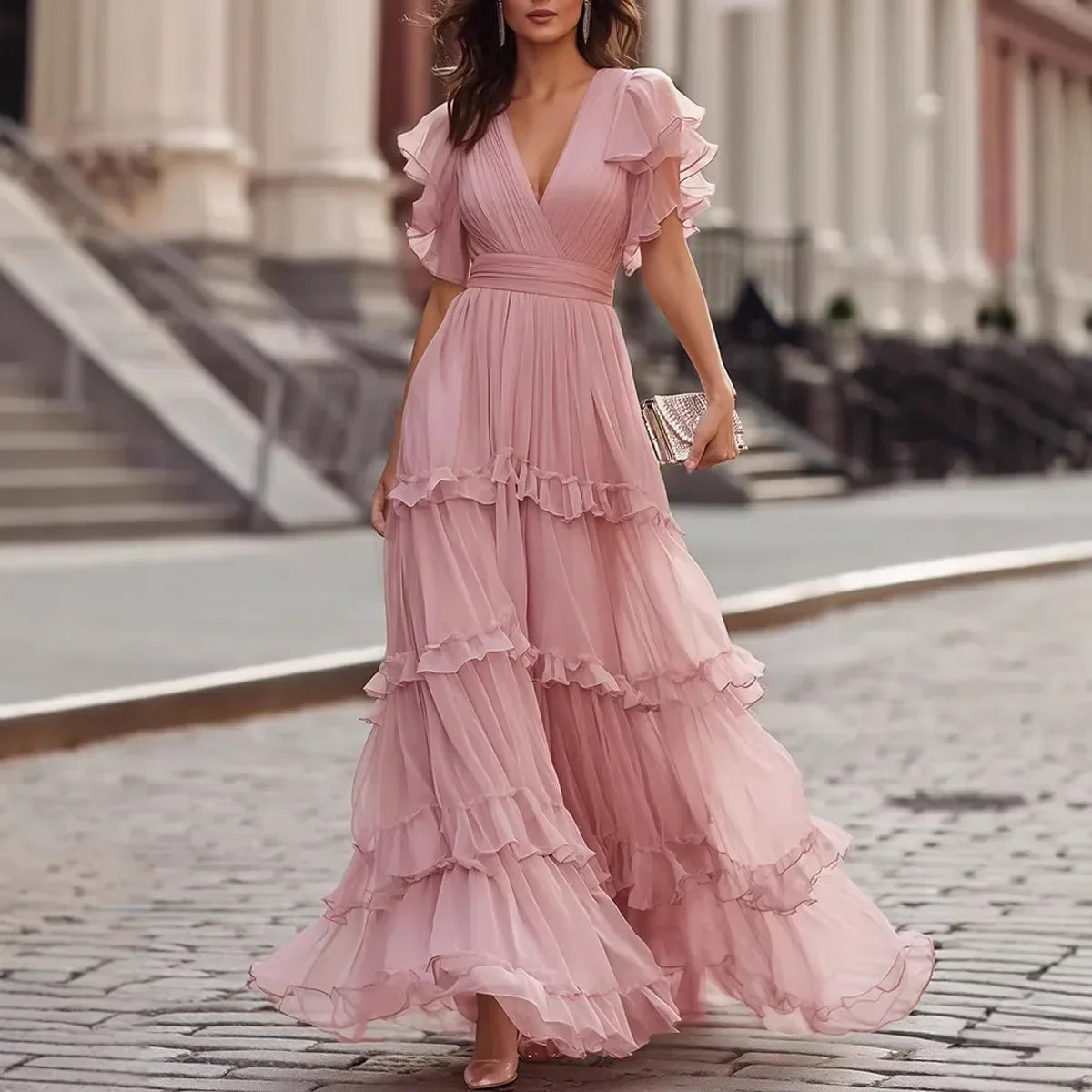 Empire waist tiered maxi dress in pink