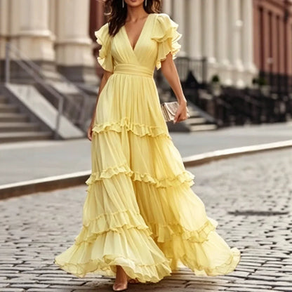 Empire waist tiered maxi dress in yellow